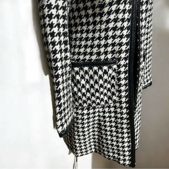 🌻VS2 By Vakko B&W Houndstooth Vegan Leather Trim Open Jacket Coat Size 4 - Picture 3 of 9